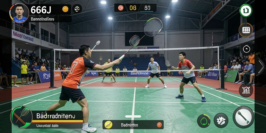 Tampilan antarmuka permainan badminton yang menarik dan mudah digunakan.