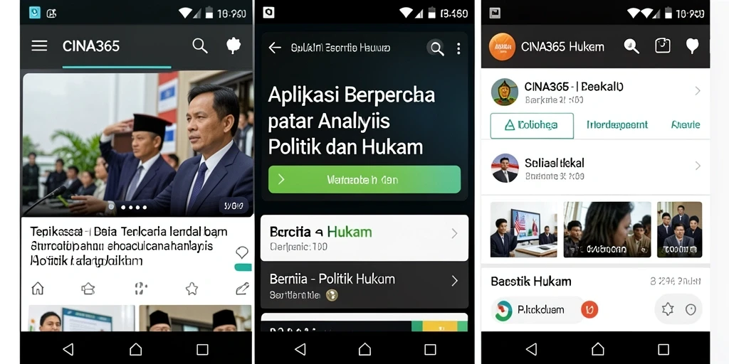Screenshot antarmuka aplikasi CINA365 yang menampilkan berita politik dan hukum.