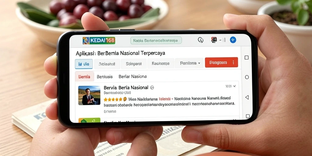 Tampilan antarmuka aplikasi KEDAI168 untuk berita nasional.