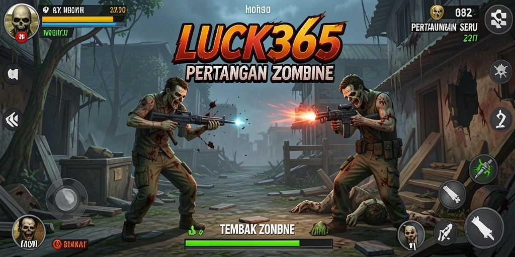 Tampilan antarmuka LUCK365 yang menarik untuk game Tembak Zombie.
