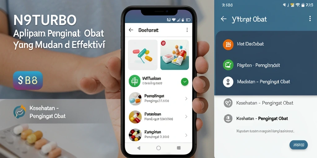 Screenshot antarmuka N9TURBO menampilkan fitur pengingat obat yang mudah digunakan.