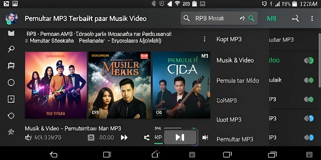 Antarmuka aplikasi RP8 yang sederhana dan fungsional untuk Pemutar MP3.